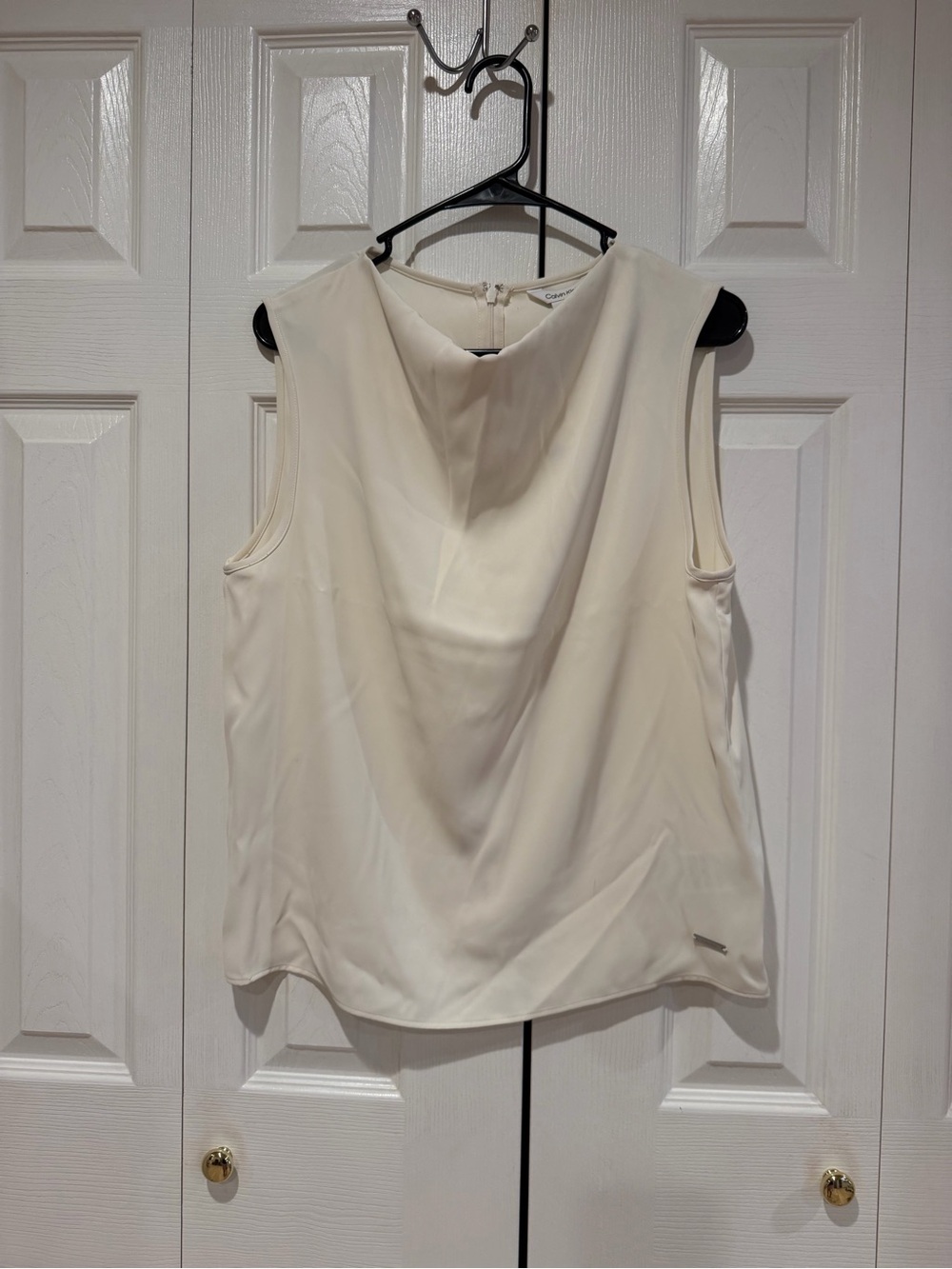 Calvin Klein Sleeveless Ivory Draped Blouse